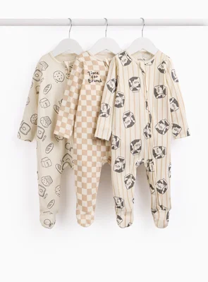 Breakfast Theme Print Sleepsuits - Natural / Newborn