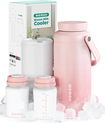 Breast Milk Cooler Bottle-24H Double-Layer Cooling, TSA Approved, 2 Leakproof Bottles & Ice Packs, (Non-Toxic BPA) for Travel, Work, Night Pumping, Gift for New Moms - Pink