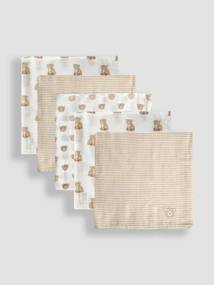 Brown Bear 5-Pack Embroidered Muslins