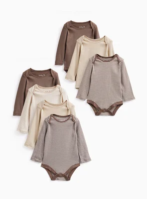 Brown Long Sleeve Bodysuits 7 Pack Up to 3 mths - Brown / Up To 3 Mths