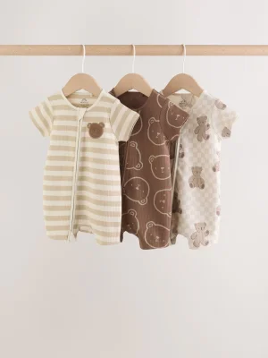 Brown Two Way Zip Baby Rompers 3 Pack (0mths-3yrs)