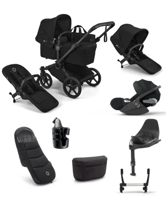 Bugaboo Donkey 6 Double Ultimate Pushchair Bundle With Cybex Cloud T+ i-Size Rotating Baby Car Seat & Base (8 Pieces) - Heritage Black