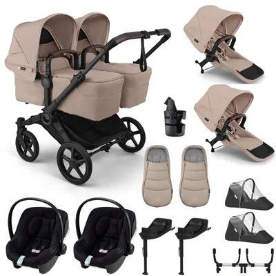 Bugaboo Donkey 6 Twin + Cybex Aton B2 Travel System- Desert Taupe Melange - Desert Taupe Melange