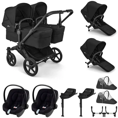 Bugaboo Donkey 6 Twin + Cybex Aton B2 Travel System- Heritage Black - Heritage Black