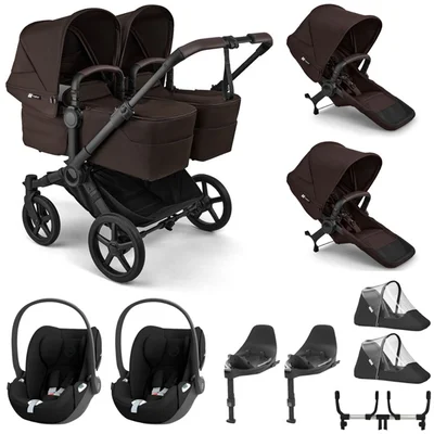 Bugaboo Donkey 6 Twin + Cybex Cloud T Travel System- Cocoa Brown