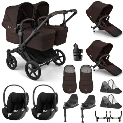 Bugaboo Donkey 6 Twin + Cybex Cloud T Travel System- Cocoa Brown