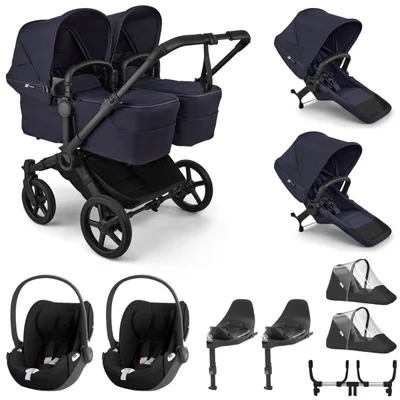 Bugaboo Donkey 6 Twin + Cybex Cloud T Travel System- Deep Indigo - Deep Indigo