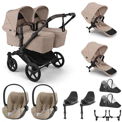 Bugaboo Donkey 6 Twin + Cybex Cloud T Travel System- Desert Taupe Melange