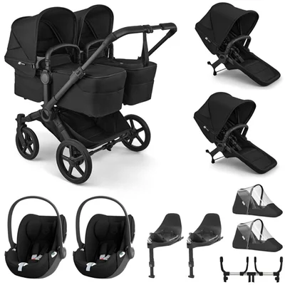 Bugaboo Donkey 6 Twin + Cybex Cloud T Travel System- Heritage Black - Heritage Black