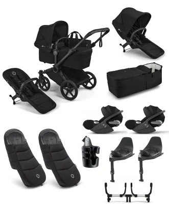 Bugaboo Donkey 6 Twin Essential Bundle With Cybex Cloud T+ i-Size Rotating Baby Car Seat (10 Pieces) - Heritage Black