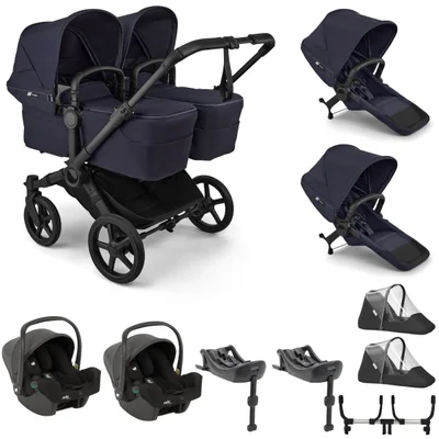Bugaboo Donkey 6 Twin + Joie i-Snug 2 Travel System- Deep Indigo - Deep Indigo