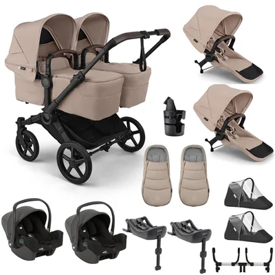 Bugaboo Donkey 6 Twin + Joie i-Snug 2 Travel System- Desert Taupe Melange - Desert Taupe Melange