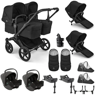 Bugaboo Donkey 6 Twin + Joie i-Snug 2 Travel System- Heritage Black - Heritage Black