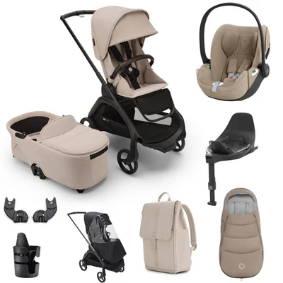 Bugaboo Dragonfly Cloud T, Base T + Accessory Travel System- Desert Taupe - Cozy Beige Plus Footmuff- Dune Taup
