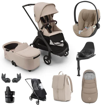 Bugaboo Dragonfly Cloud T, Base T + Accessory Travel System- Desert Taupe - Cozy Beige Plus Footmuff- Dune Taup