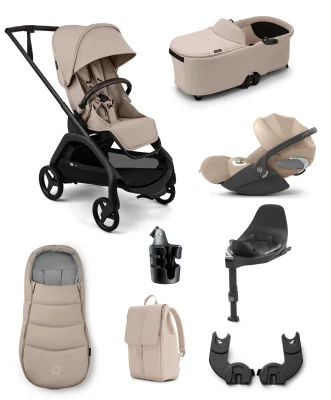 Bugaboo Dragonfly Plus Ultimate Pushchair Bundle with Cybex Cloud T+ i-Size Plus Rotating Baby Car Seat & Base (8 Pieces) - Desert Taupe