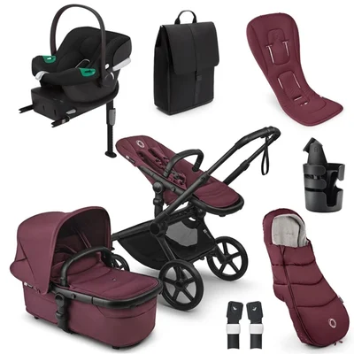 Bugaboo Fox 5 Renew, Cybex Aton B2 + Accessories- Dark Cherry