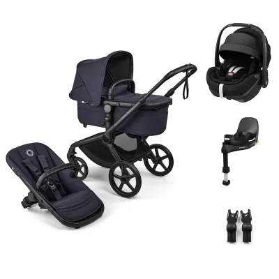 Bugaboo Fox 5 Renew + Pebble Pro 2 Travel System - Fern Green - Deep Indigo / With Base