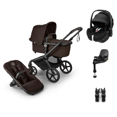 Bugaboo Fox 5 Renew + Pebble Pro 2 Travel System - Fern Green - Cocoa Brown / With Base