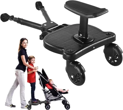 Buggy Board with seat, Standing Board, Toddlers Stroller Board Kiddy Board Stable Two Wheel Design with Seat, Standing Board fits Any Pushchair (Black)