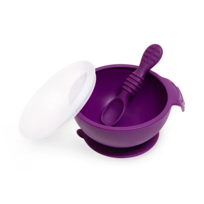 Bumkins First Feeding Set-Bowl with Spoon and Lid Purple - Default