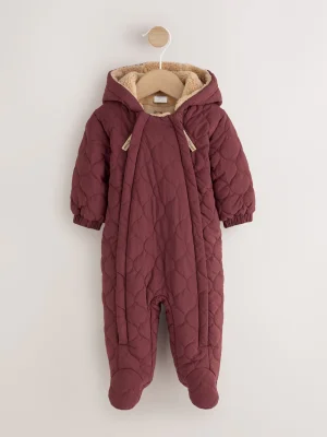 Burgundy Red Quilted Hooded Nylon Baby All-In-One (0-18mths) - Size First Size
