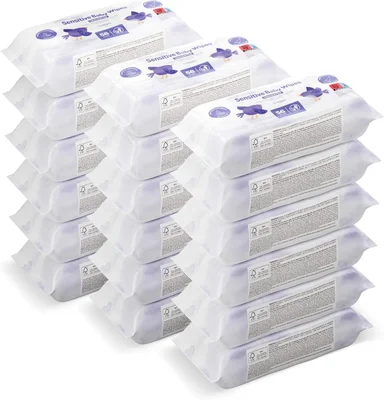 by Amazon Sensitive Baby Wipes 1008 Wipes, Unscented, 18 Pack of 56 - 18-Pack