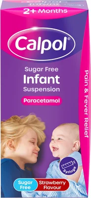 Calpol Sugar-Free Infant Suspension Paracetamol (1 x 100ml), Strawberry Flavour CalpolInfant with Paracetamol for Fever & Pain Relief, Suitable for 2+ Months Babies & Kids