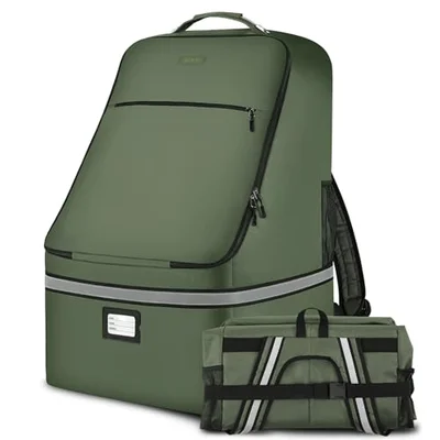 Car Seat Travel Bag,Padded Car Seats Backpack with Steel Cable Handle and Reflective Stripes, Large Durable Carseat Carrier Bag,Airport Gate Check Bag,Infant Seat Travel Bag with Shoulder Strap,Green - Green / 18 inches x 18 inches x 28 inches