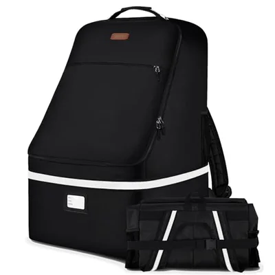 Car Seat Travel Bag,Padded Car Seats Backpack with Steel Cable Handle and Reflective Stripes, Large Durable Carseat Carrier Bag,Airport Gate Check Bag,Infant Seat Travel Bag with Shoulder Strap,Green - Black / 60 Liters