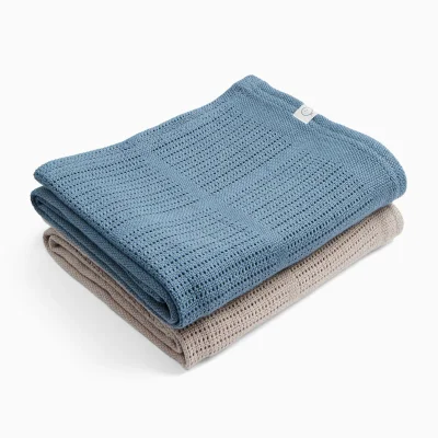 Cellular Blanket 2 Pack - Taupe & Dark Blue