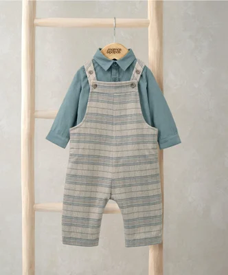 Check Dungarees & Striped Shirt Set (2 Pieces) - 3-6 Months