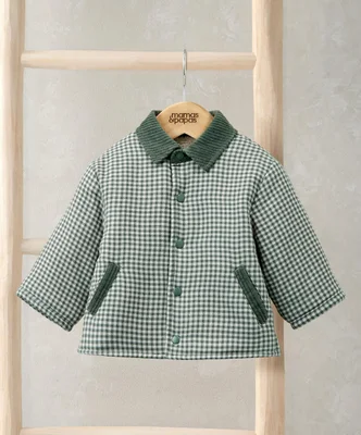 Check Jacket with Borg Lining & Cord Collar - Green - 3-6 Months