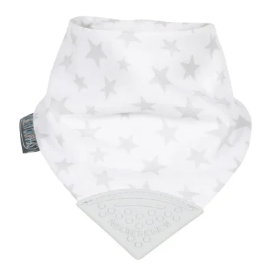 Cheeky Chompers Silver Stars Muslin Neckerchew Teething Dribble Bib - White