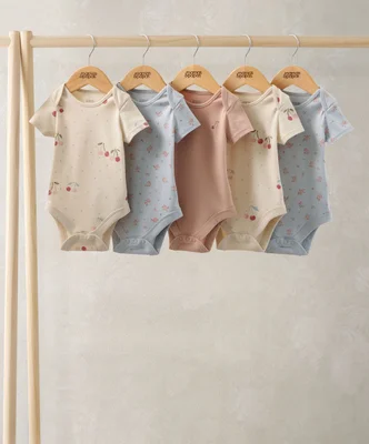 Cherries Short Sleeve Bodysuits - Pink / 3-6 Months