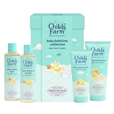 Childs Farm Baby Collection Gift | New Baby Gift, | Baby Bubble Bath (250ml), Shampoo & Body Wash (250ml), Moisturiser (200ml) & Nappy Cream (100ml) | Suitable for Newborns with Sensitive Skin - Blue / 200 ml (Pack of 4)