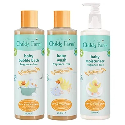Childs Farm | Baby Regime Bundle | Baby Moisturiser 200ml, Baby Wash and Baby Bubbles 250ml | Suitable for Newborns with Dry, Sensitive and Eczema-prone Skin
