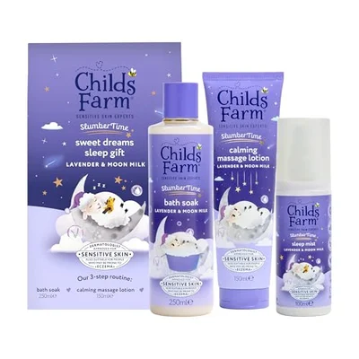Childs Farm SlumberTime Sweet Dreams Sleep Gift Set | 3-Step Sleep Routine | Lavender & Moon Milk Bath Soak 250ml, Calming Massage Lotion 150ml, Sleep Mist 100ml | Suitable for Dry & Sensitive Skin