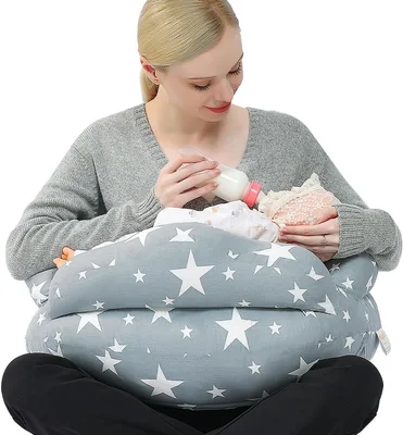 Chilling Home Nursing Pillow, Breastfeeding Pillow Maternity Pillow Pregnancy Pillow for Sleeping with Cotton Cover, Adjustable Waist Strap and Safety Fence Baby Feeding Pillow