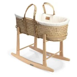Clair de Lune Organic Palm Moses Basket with Rocking Stand - Cream