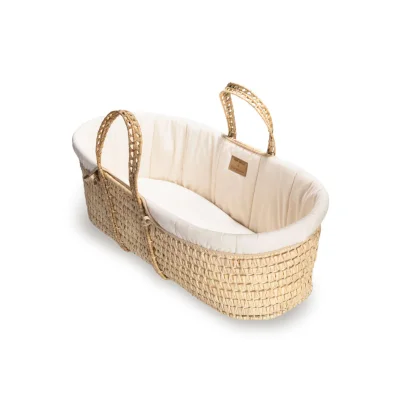 Clair de Lune Cream Organic Palm Moses Basket with Rocking Stand