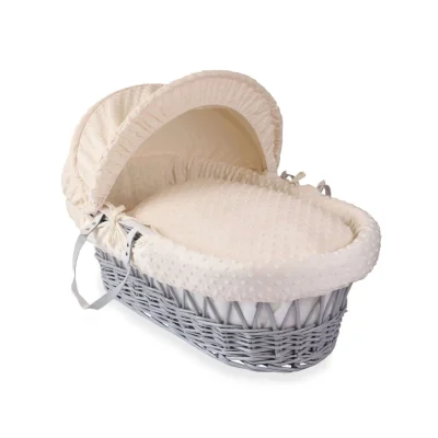 Clair De Lune Dimple Grey Wicker Moses Basket - Cream