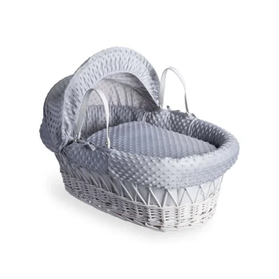 Clair De Lune Dimple White Wicker Moses Basket - Grey