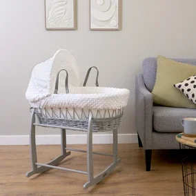 Clair de Lune Dimple Wicker Moses Basket with Deluxe Grey Rocking Stand - Grey