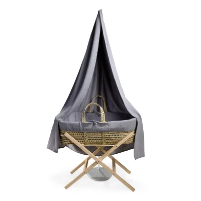 Clair De Lune Muslin 6 Piece Palm Moses Basket & Drape Starter Set-Grey