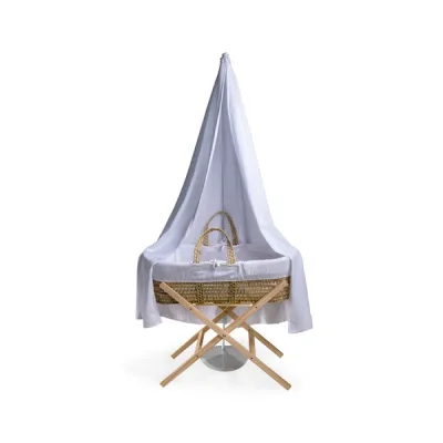 Clair De Lune Muslin 6 Piece Palm Moses Basket & Drape Starter Set-Grey
