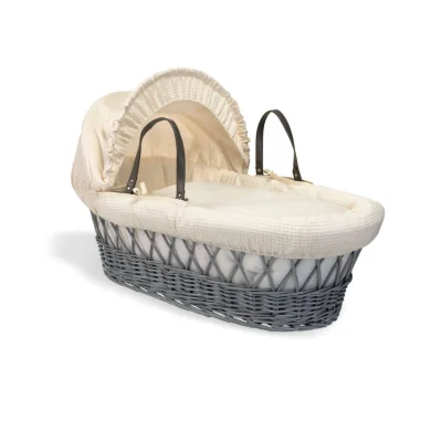 Clair De Lune Waffle Grey Wicker Moses Basket - Cream