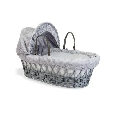 Clair de Lune Waffle Grey Wicker Moses Basket - Blue