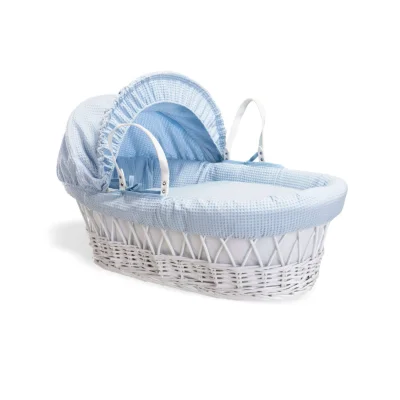 Clair De Lune Waffle White Wicker Moses Basket - Blue