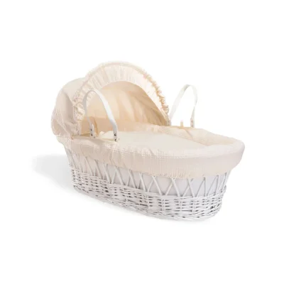 Clair De Lune Waffle White Wicker Moses Basket - Beige , White